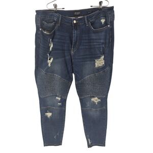 Judy Blue Jeans 22W‎ Dark Wash Moto Biker Skinny Distressed High Stretch Plus